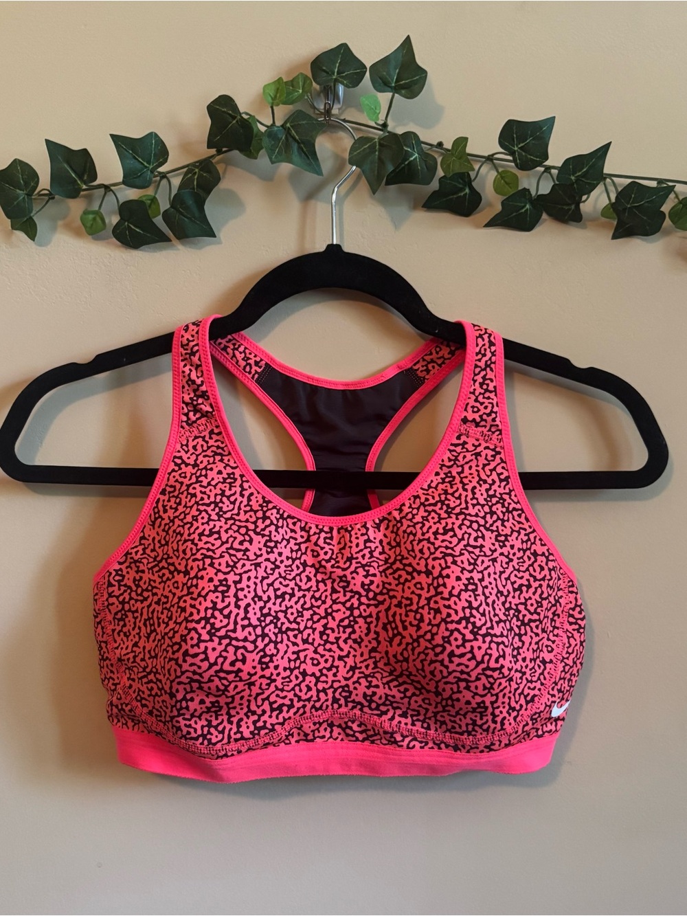 Nike Women’s Dri-Fit Neon Pink and Black Patterned Mesh Racerback Sports Bra